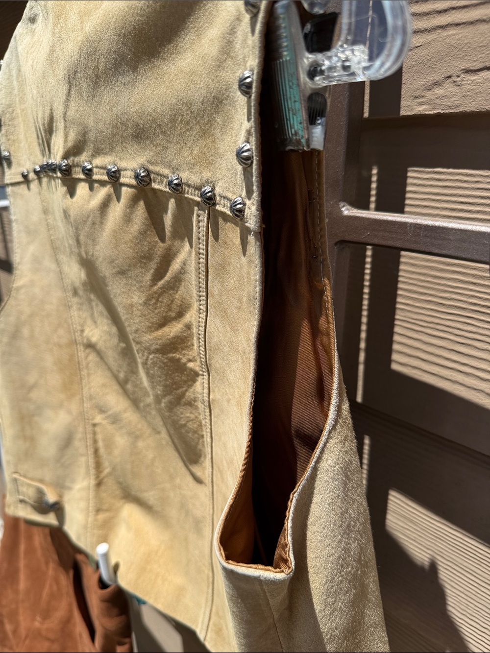 Vintage Arella Leather Carmel soft bigsm studs Western / biker lined pickets S-M - Picture 6 of 17